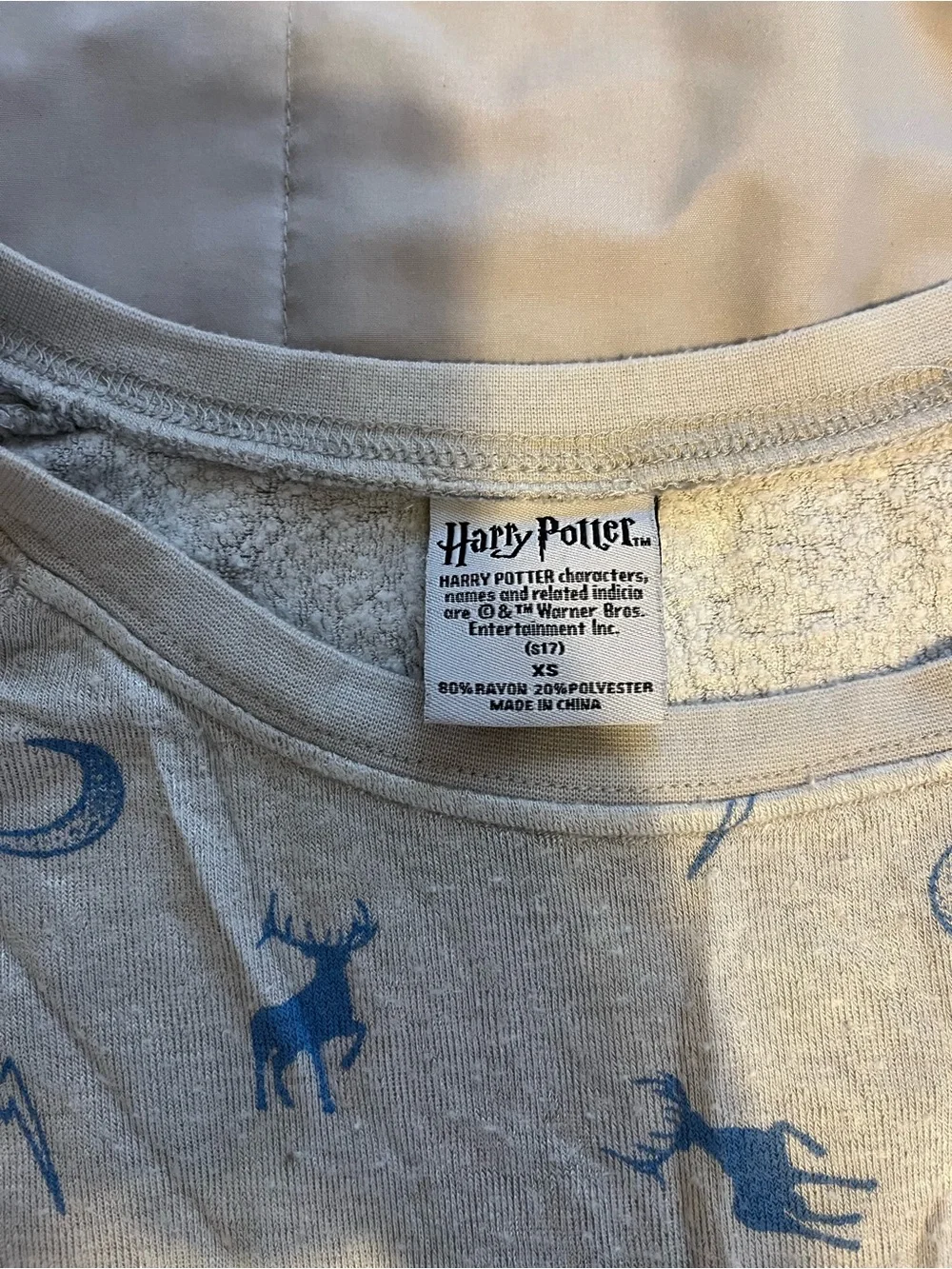 Harry Potter Cream Crewneck Pullover with Blue Lunar & Animal Motif